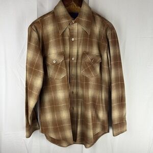 Vintage Ponderosa Shirt Mens Medium Brown Plaid Wool Flannel Lined‎ Korea 70s